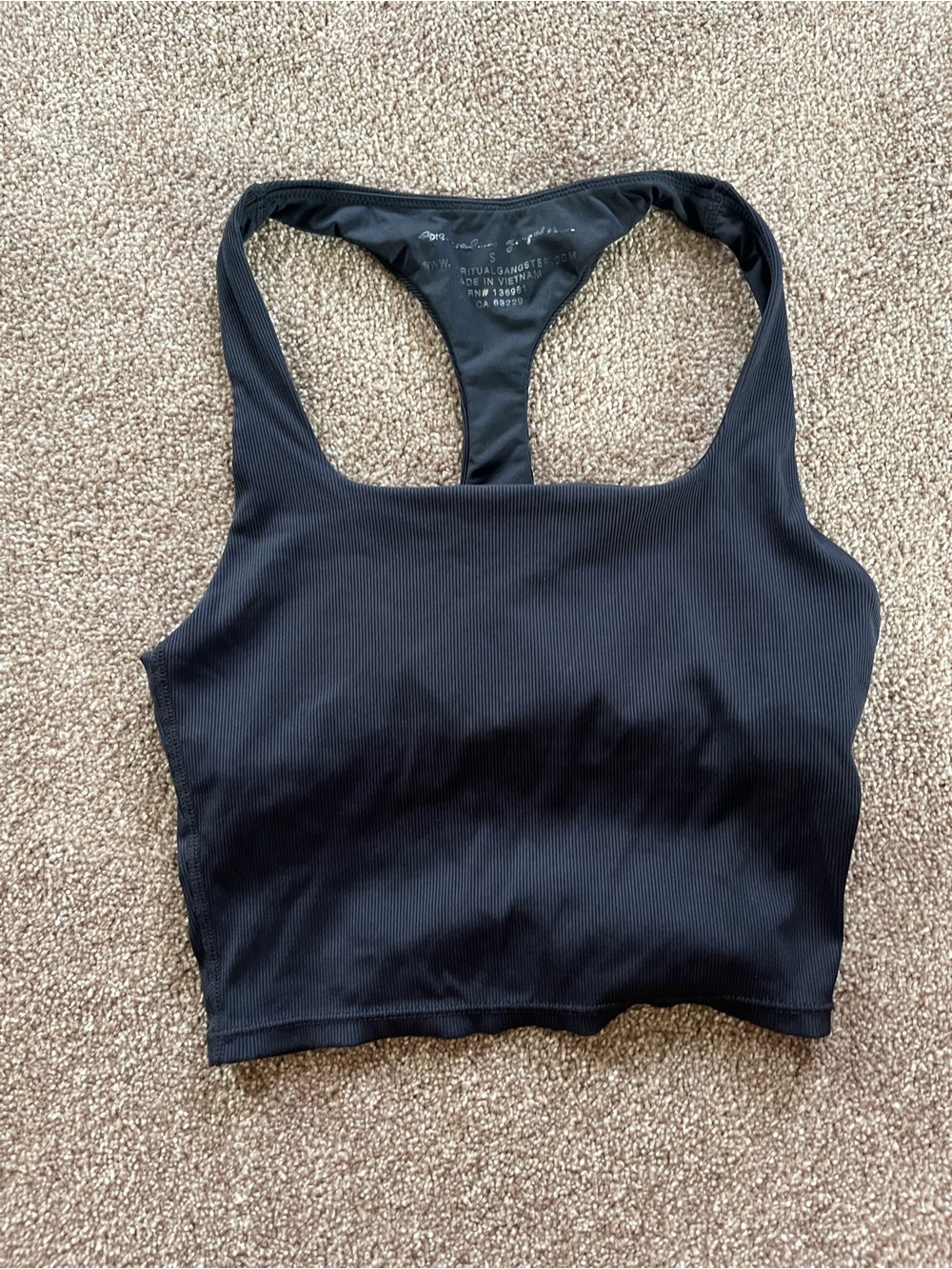 Spiritual gangster Black Ribbed Racerback Crop Tank
